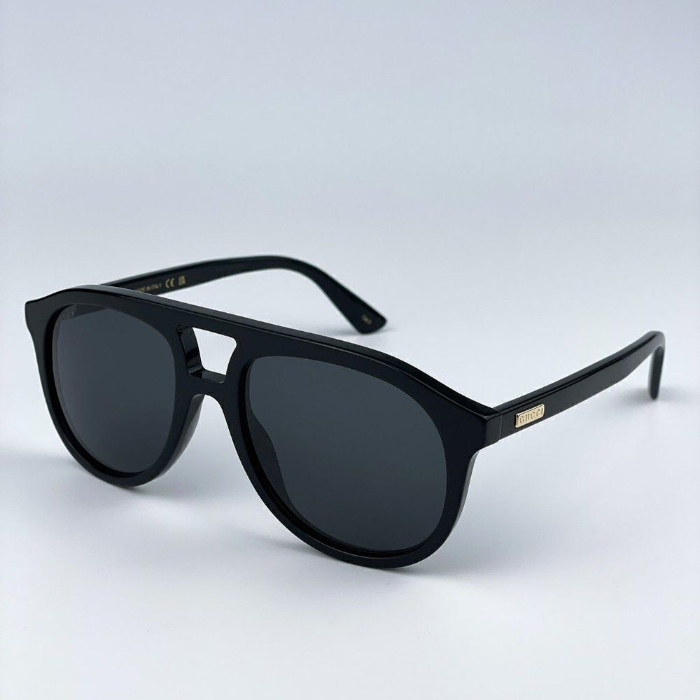 NEW Gucci GG1320S 004 Black Grey Pilot Unisex Sunglasses - Picture 6 of 13